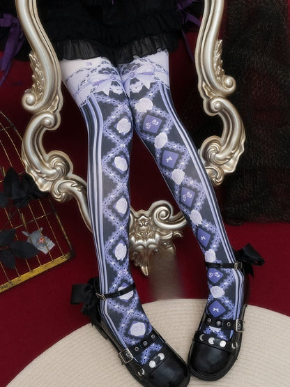 Print Tights Floral And Red/Pink/Blue/Black/Yellow Bowknot