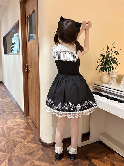 Design Sleeveless Melodic Kitty Black Sailor Collar Keyboard Dress Back