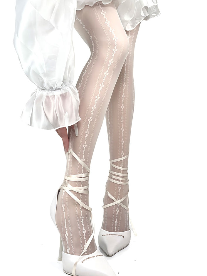 Y2K Straps White/Black Floral Tights Self-tie Pattern
