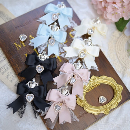 Jirai Kei Rhinestone Crown Heart Charm Bowknot Hairclips