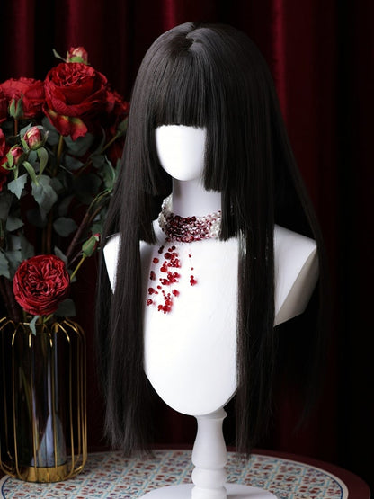 Black Hime Cut Long Straight Synthetic Wig