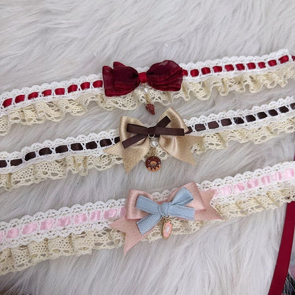 Braun/Rosa/Roter Anhänger und Lolita-Halsband mit süßer Schleifenspitze