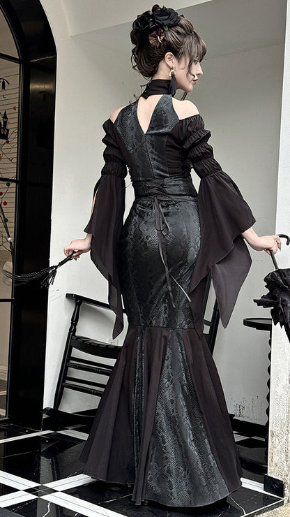 Black High Waist Snakeskin Grain Gothic Lolita Mermaid Skirt