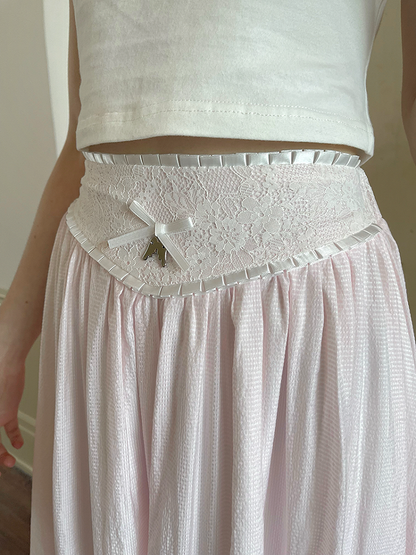 Pink Tea Length High-low Skirt with Bow Accents