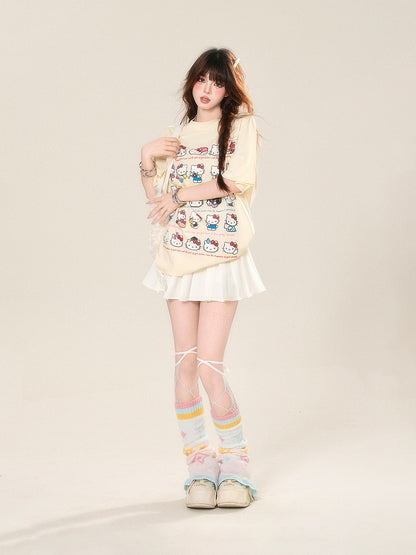 Skirt with Accents Charm JK Uniform White High Free Waist Bowknot
