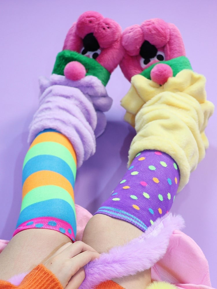Warmers Leg Colorful Over-Knee + Fashion Plushie Striped PerpleYellow Gyaru Stockings And Pattern Polka-Dot