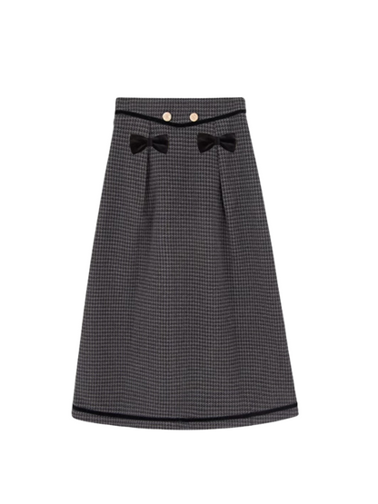 Skirt Check Flared Retro Ribbon Dark Double + Top