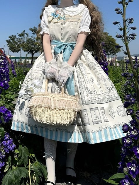 Classic Square Elegant Neckline Apricot Lolita with Print Dress