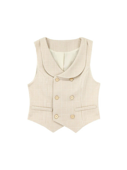 Gilet à carreaux évasé rétro + chemisier à carreaux jupe