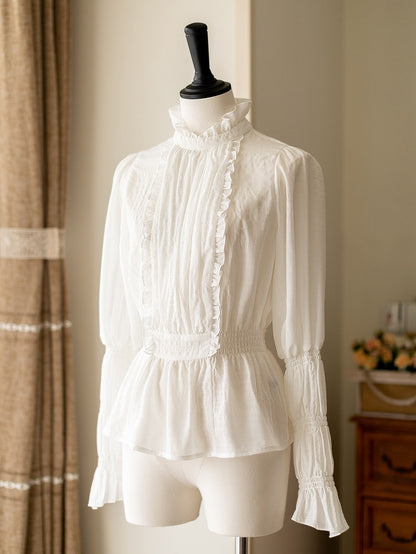 White Elegant Classic Detachable Jabot Collar Shirt