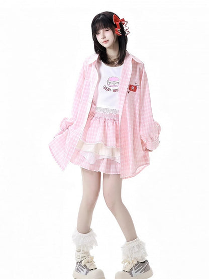 Oversize-Shirt mit Burger-Stickerei-Applikation, Rosa/Weiß