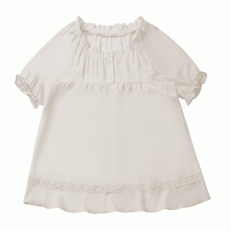 Beige Lace Trim Short Sleeves Semi-sheer Blouse