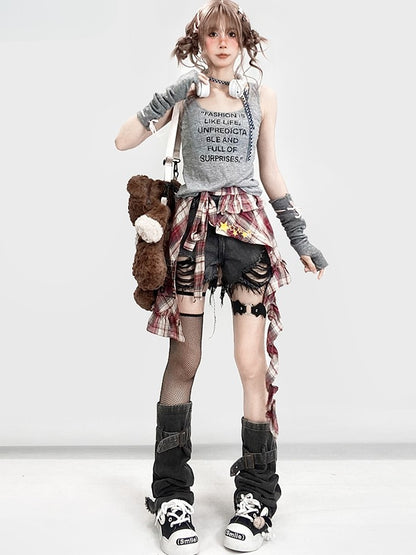 Raw Denim Holes Shorts Bittersweet Distressed Hem Gray