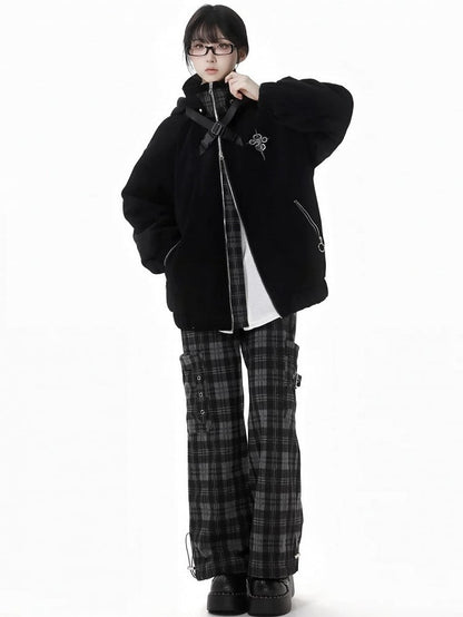Black Snake Criss-cross Buckle Straps Hooded Jacket