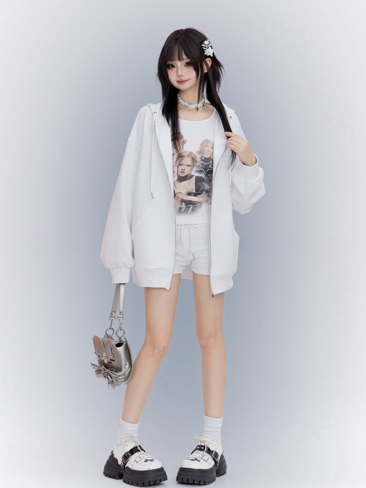 Self-tie with Strap Sports Shorts White Slim-fitting