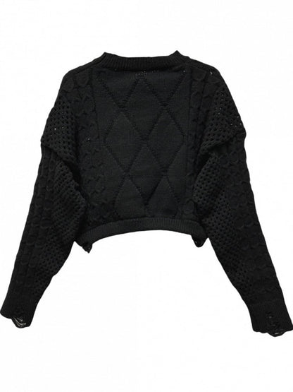 Punk Black Cross Appliques Fringe Design Cropped Sweater