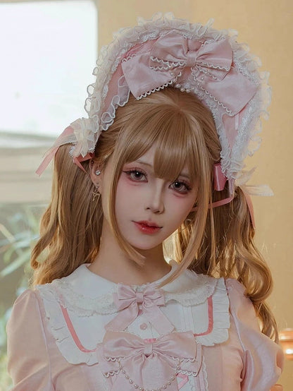 Bows Dress Chain White Sweet Lolita + Pink Bead Decorated and