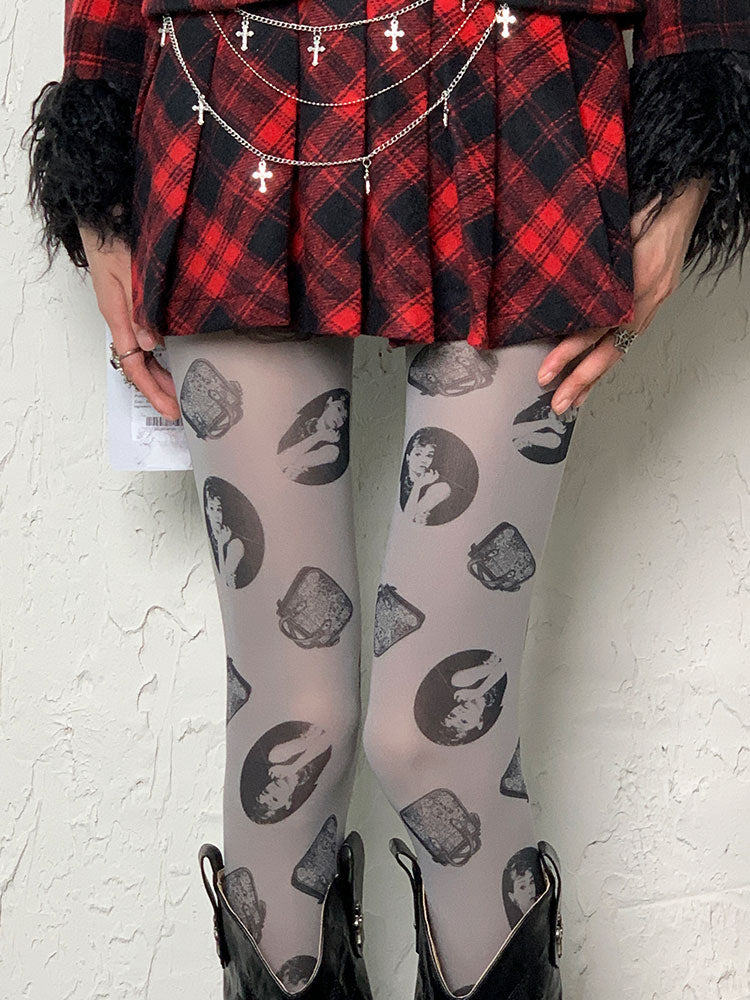 Grey Y2K Hepburn Pattern Tights