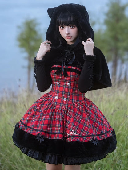 Black Cat Ears Hooded Plush Cape