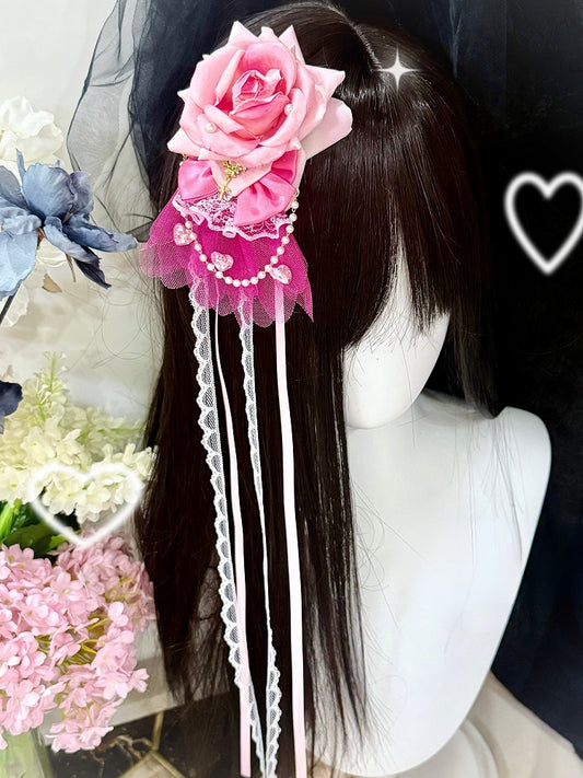 Charm Floral Pink Hairclip/Choker/Bracelet Beaded