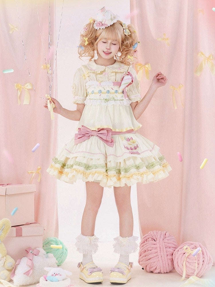 Jumper Cake Strawberry Skirt Pastel Color Summer Cream Embroidery Sweet Lolita