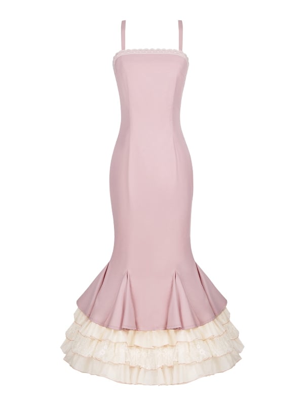 Elegant Three Pink Layers Hemline Mermaid Slip Dress Ruffle