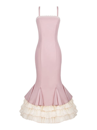 Elegant Three Pink Layers Hemline Mermaid Slip Dress Ruffle