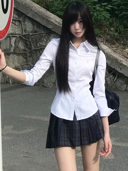 Uniform Preppy Weißes Hemd Stil JK