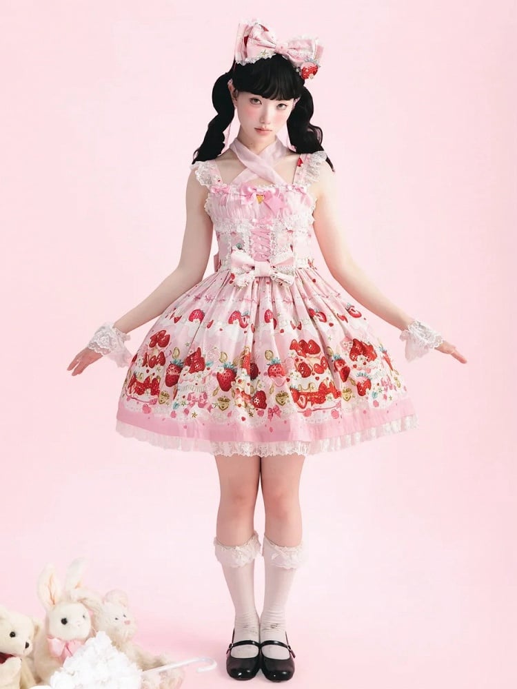 Cake Strawberry Jumper Sweet Skirt Print Pink Lolita