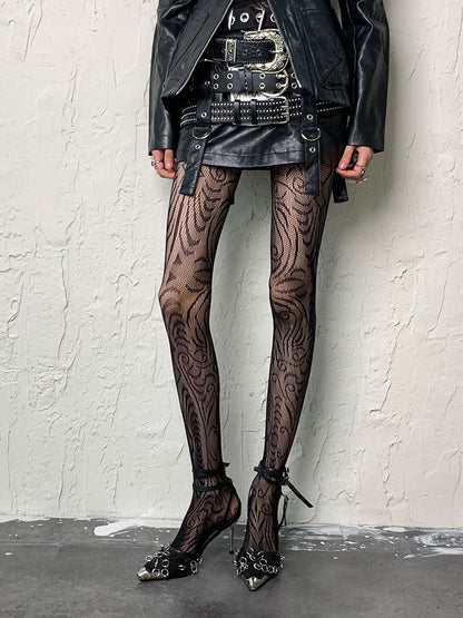 Dark Gothic Black Y2K Irregular Design Hollow-out Tights