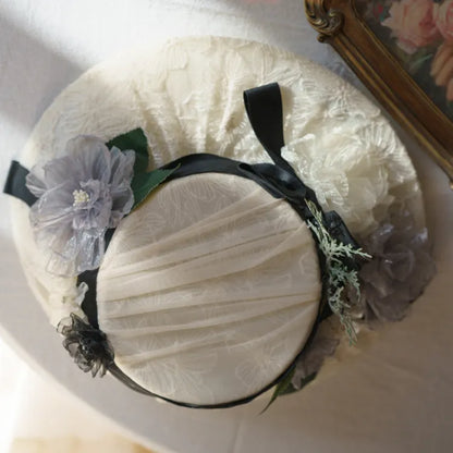 Elegant / Hut Lolita Blumenmuster Beige Schwarz