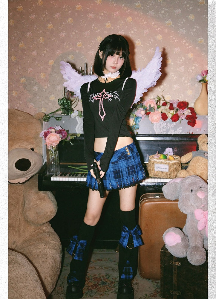 Gothic Cross and Wing Black Punk Cropped Top