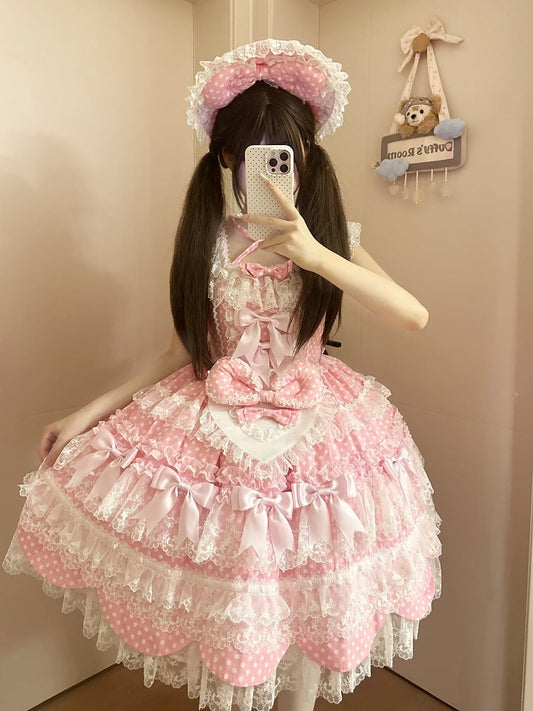 Polka-dot Pattern Bonnet / Pink Red