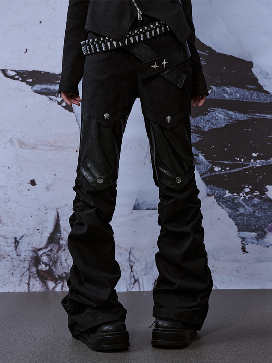 Patches Gürtel Schwarze Punk-Jeans mit PU-Kniebesatz