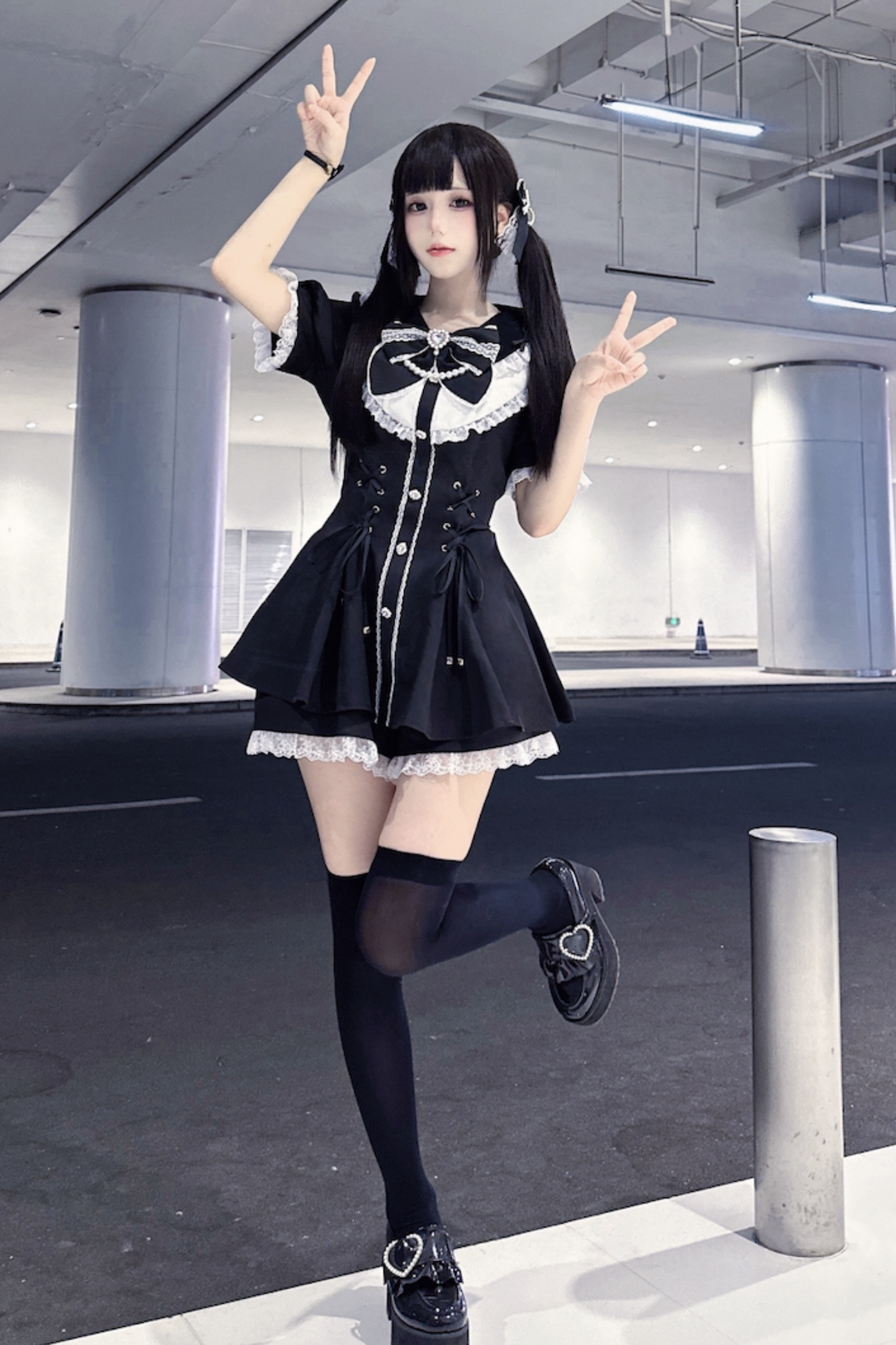 puff sleeve pants Ribbon top inner +