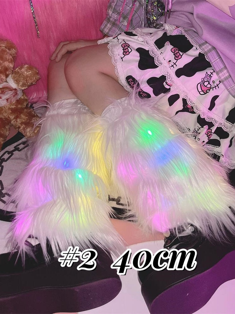 White 25CM/40CM Shaggy Leg Warmers with LED Lights