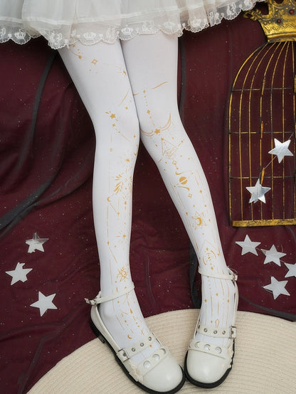 Black/White Lolita Star and Moon Tights
