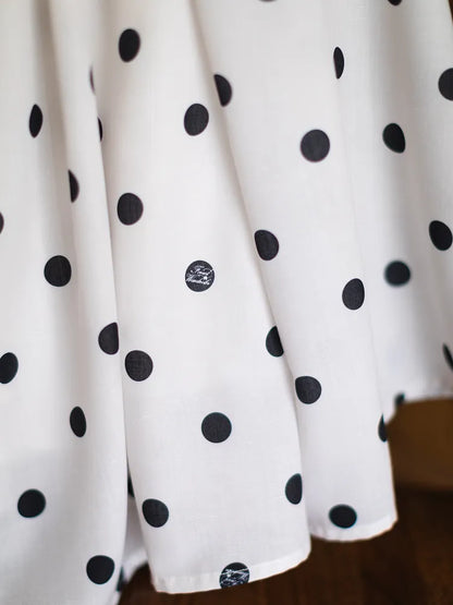 and Neckline Polka Dots Square Petal Dress Sleeves Black White Pattern