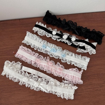 Pink Sweet Rose Bowknot Lace Trim Leg Loop