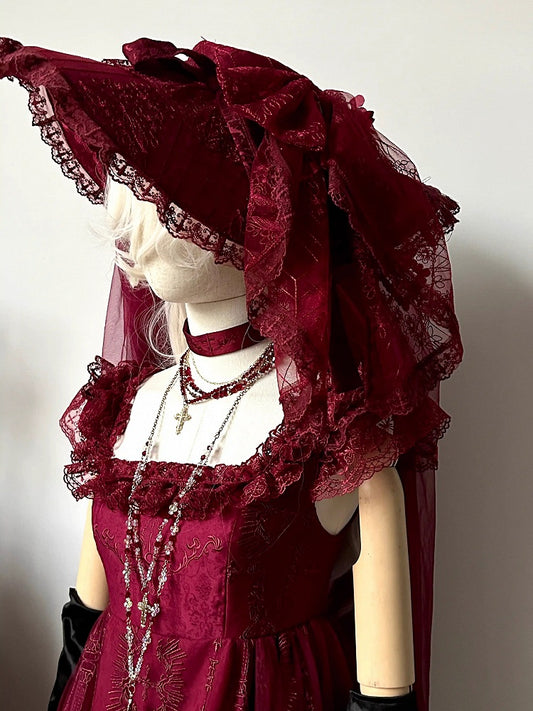 Chapeau Lolita gothique rouge/blanc/gris