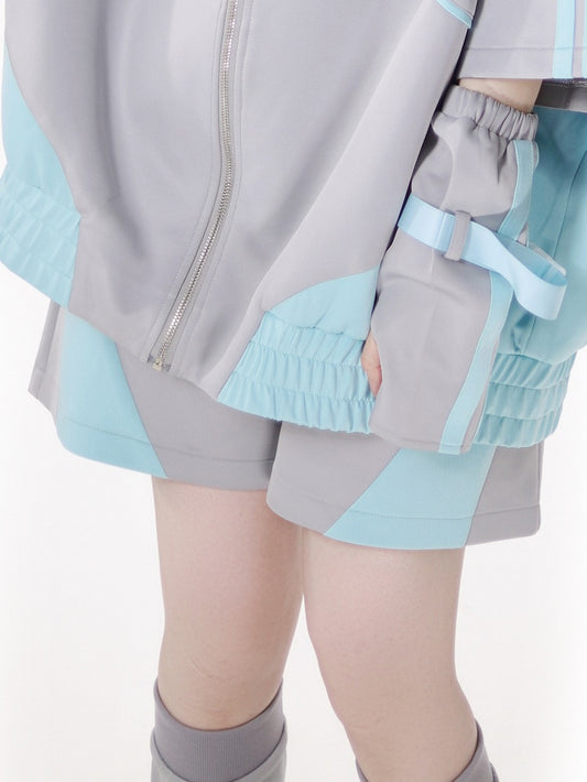 Green and Gray Colorblock Design Kei Sports Shorts Jirai