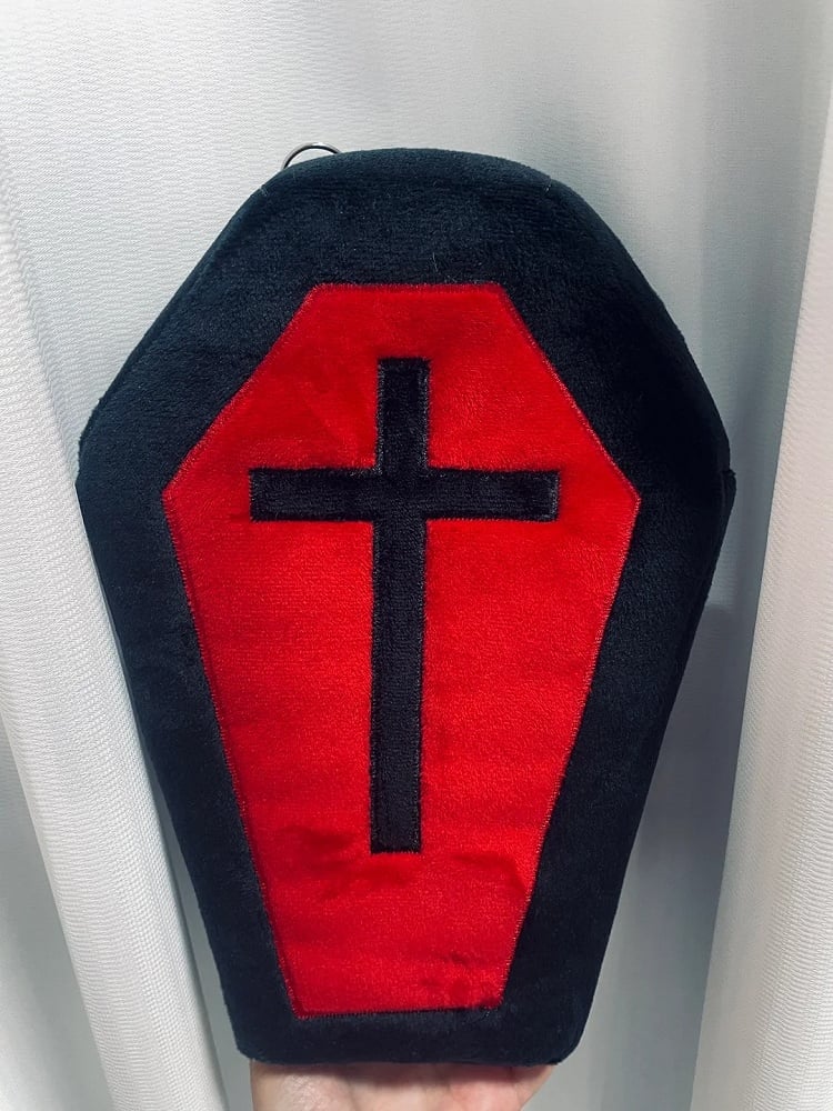 Black & Red Gothic Cross Coffin-Shaped Medium Bag with Skeleton