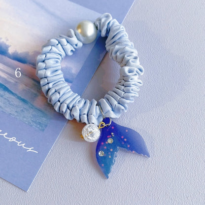 Beaded 7 Mermaid Charm Options Blue Scrunchie Decorated