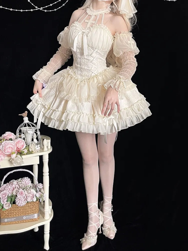 Cross Belle Ivory Halter Neck Corset Dress Balletcore Princess Lolita JSK