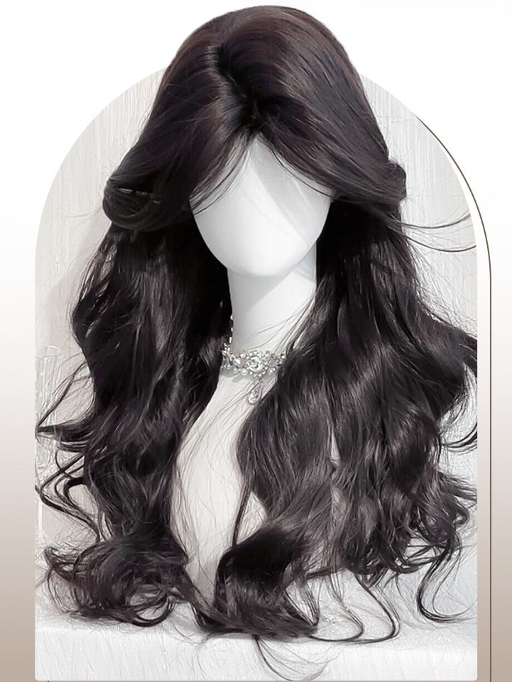 Tea 68CM Wig Length Bangs Black With Wavy