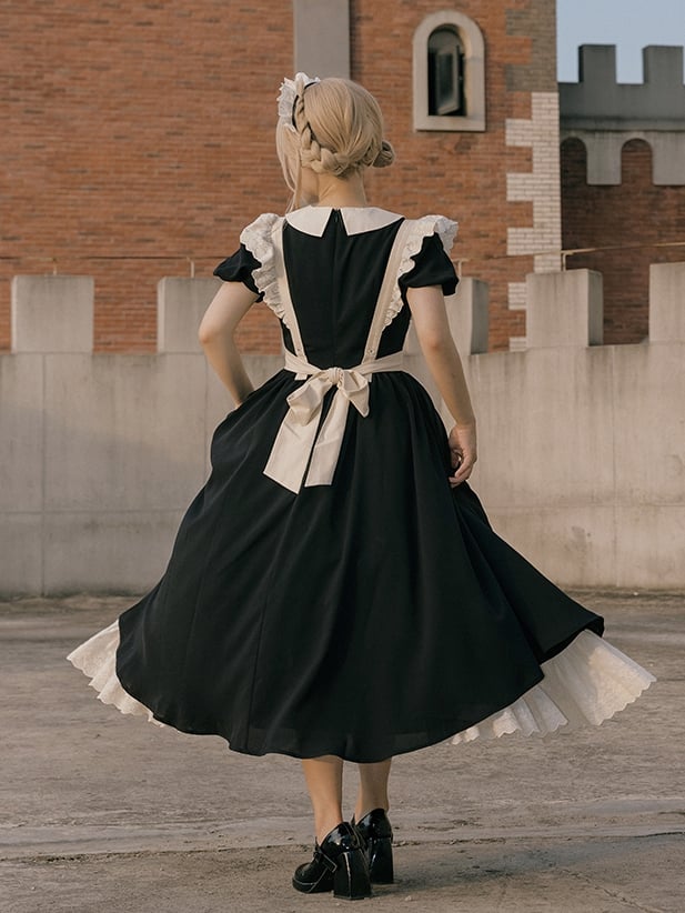 Black and Beige Maid Lolita Apron Dress