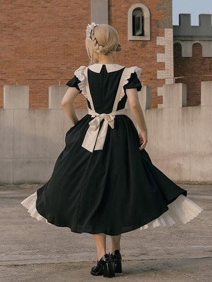 Lolita Lange Beige Version und Dienstmädchen Schwarze Schürze / Kleid Kurz