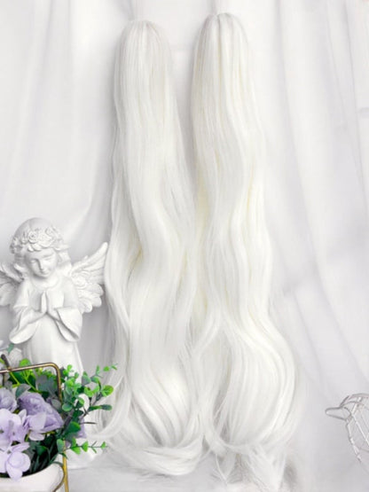 Creamy White Short Bob Cut Wig With Bangs＋Double Wavy Ponytail Claw Clips