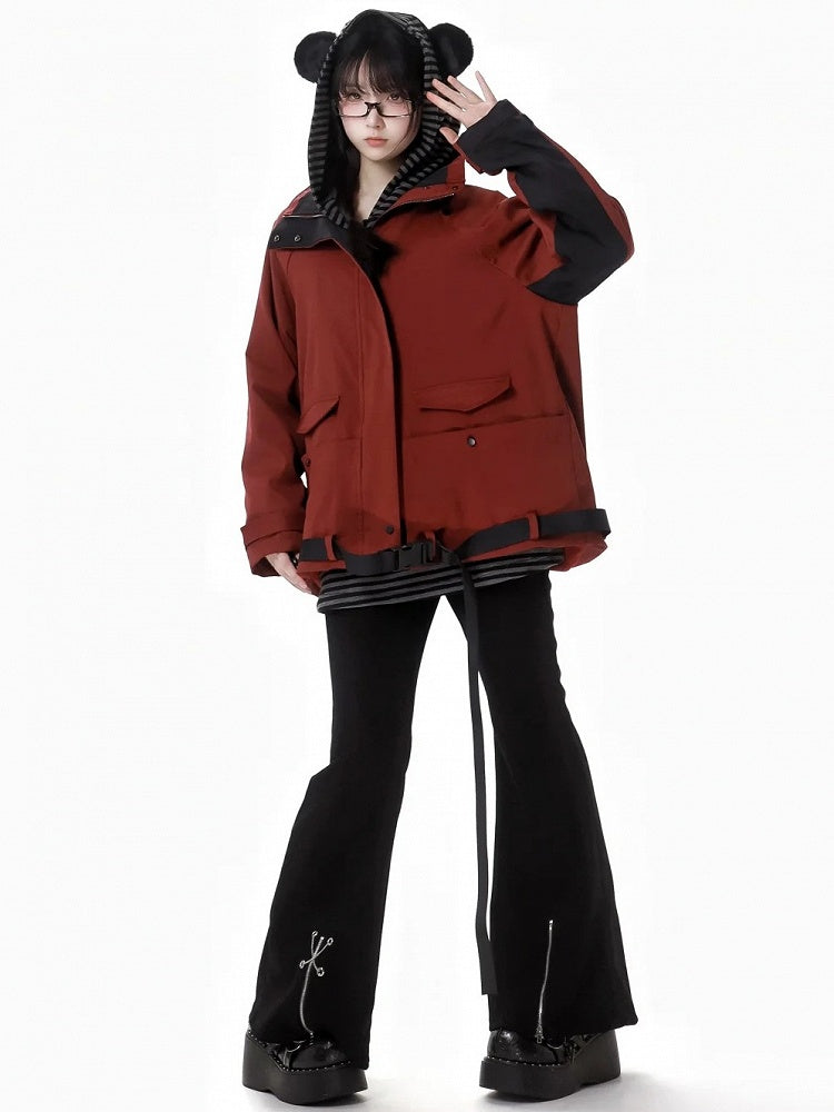 Black Criss-cross Chain Zip Cuffs Fishtail Pants