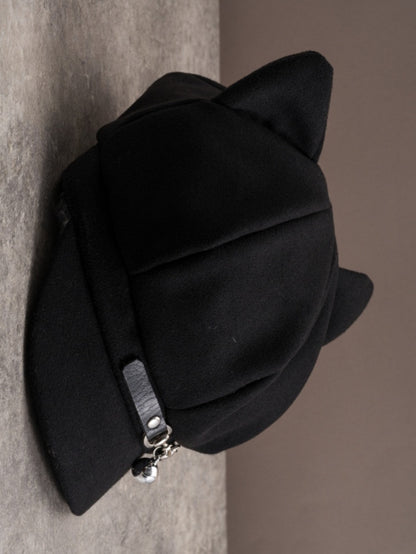 Hut Katze Schnalle Ohr Schwarz Design Gothic Glocke Charme Baskenmütze